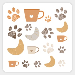 Croissant coffee and paw prints Magnet